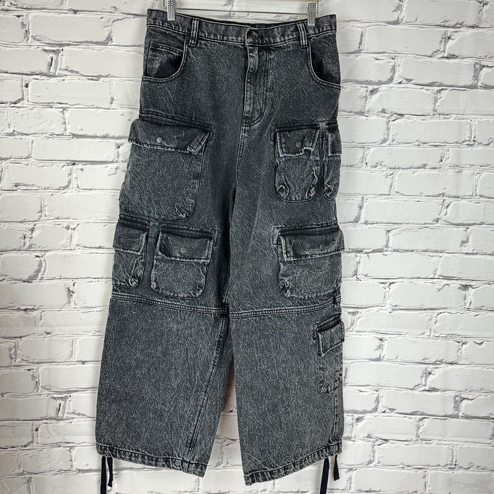 BDG Urban Outfitters Cargo Utility Pants Jeans Baggy Mens 30 Black Skater Grunge